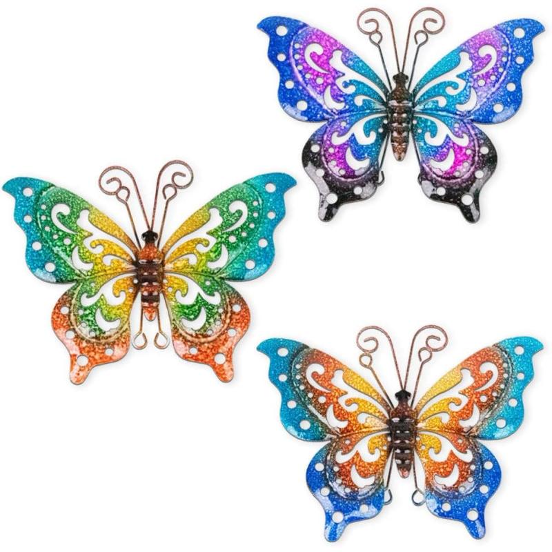 dreamskip 3 Pack Large Metal Butterfly Wall Decor, 13.8 Inch Indoor Outdoor  Butterfly Decor, Colorful Outdoor Metal Wall Art for Garden, Yard, Fence